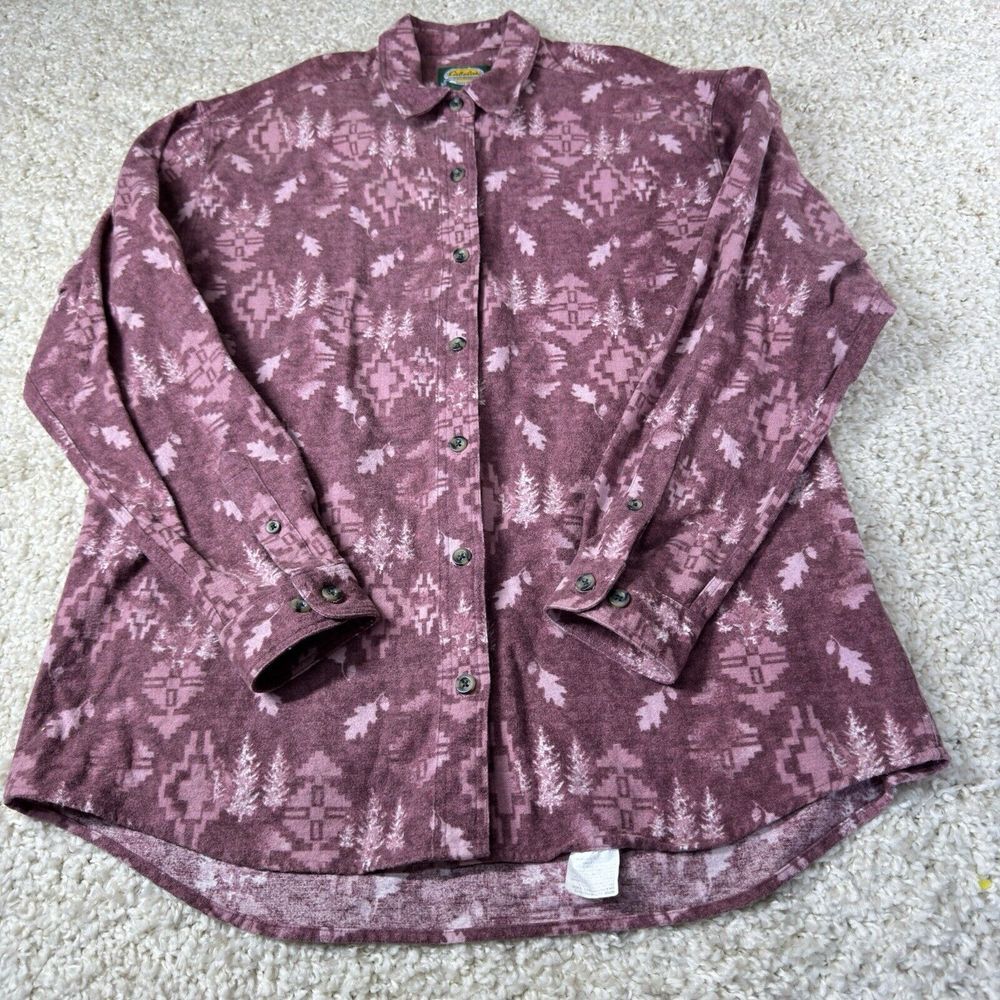 Cabela's Flannel Button Up Shirt Women's L Long Sleeve Aztec Southwestern Purple